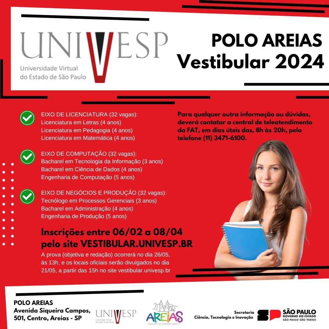 VESTIBULAR UNIVESP CONVÊNIO A PREFEITURA MUNICIPAL DE AREIAS